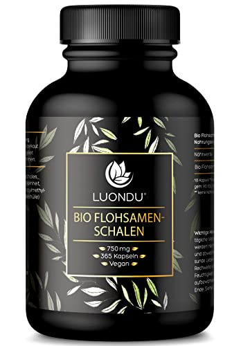 Bio Flohsamenschalen 365 Kapseln (750mg) - 4500mg...